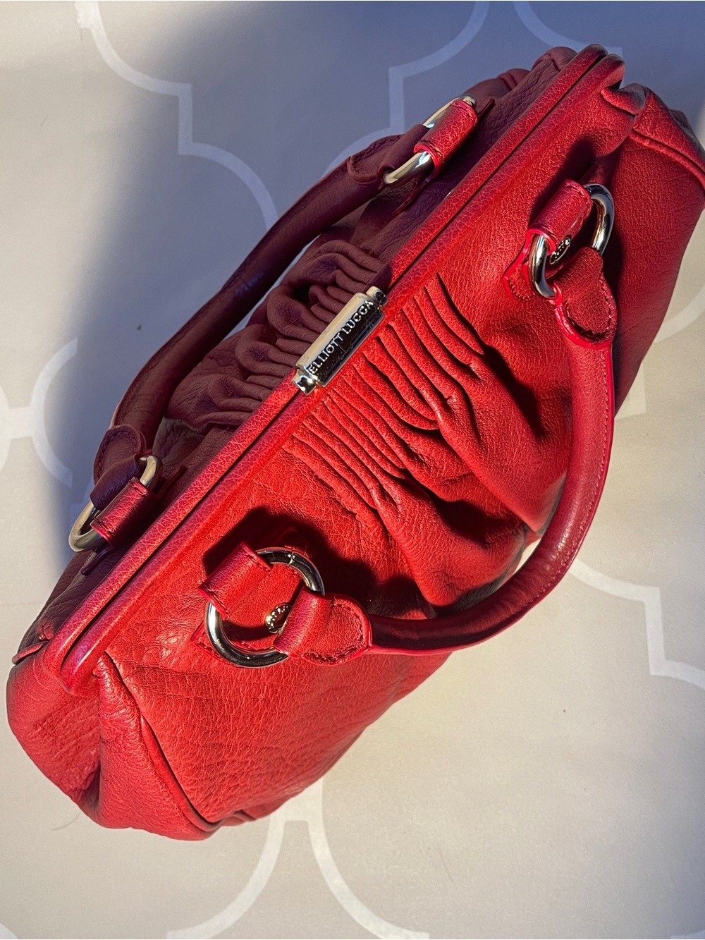 Vintage Elliott Lucca Red Leather Satchel Top Handle Shoulder Bag - Picture 7 of 14